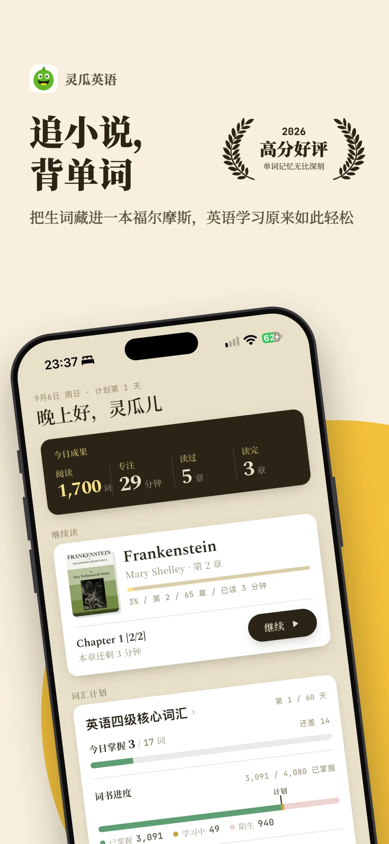 今天页：当日成果与在读小说